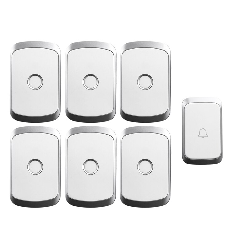 Wireless Waterproof Doorbell 300M Remote US EU UK AU Plug LED Flash Home Cordless Calling Bell Chime 1 Button 6 Receivers: silver 1x6 / AU