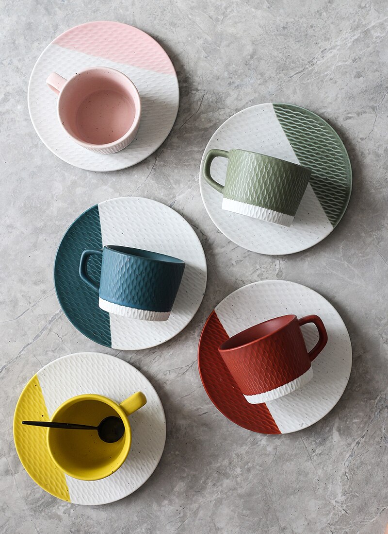 Japansk keramikk kaffekopp enkel gul nordisk hjemme ettermiddagste kopper kontor minimalistisk kopp og tallerken sett  mm60 byd