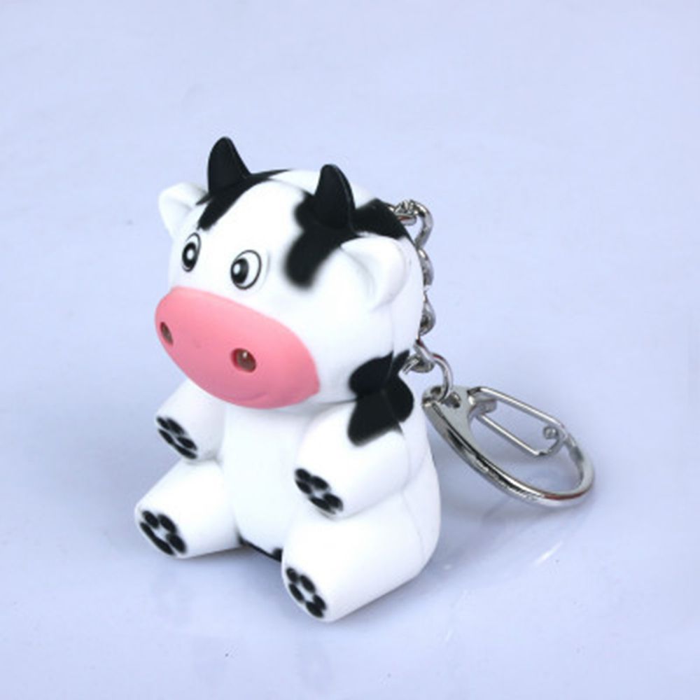 Little Cartoon Cow Animal LED Key Ring with Sound Portable Mini Torch Flashlight Key Chain Car Interior Accessories