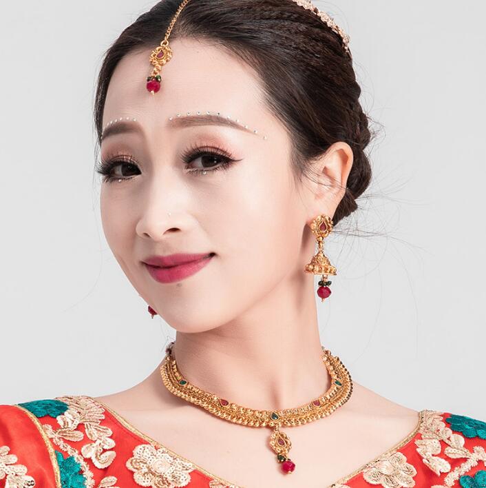 Accesorios de escenario de la India para niña, accesorio de baile para mujer, actuación de danza del vientre, tocados + pendientes + collar