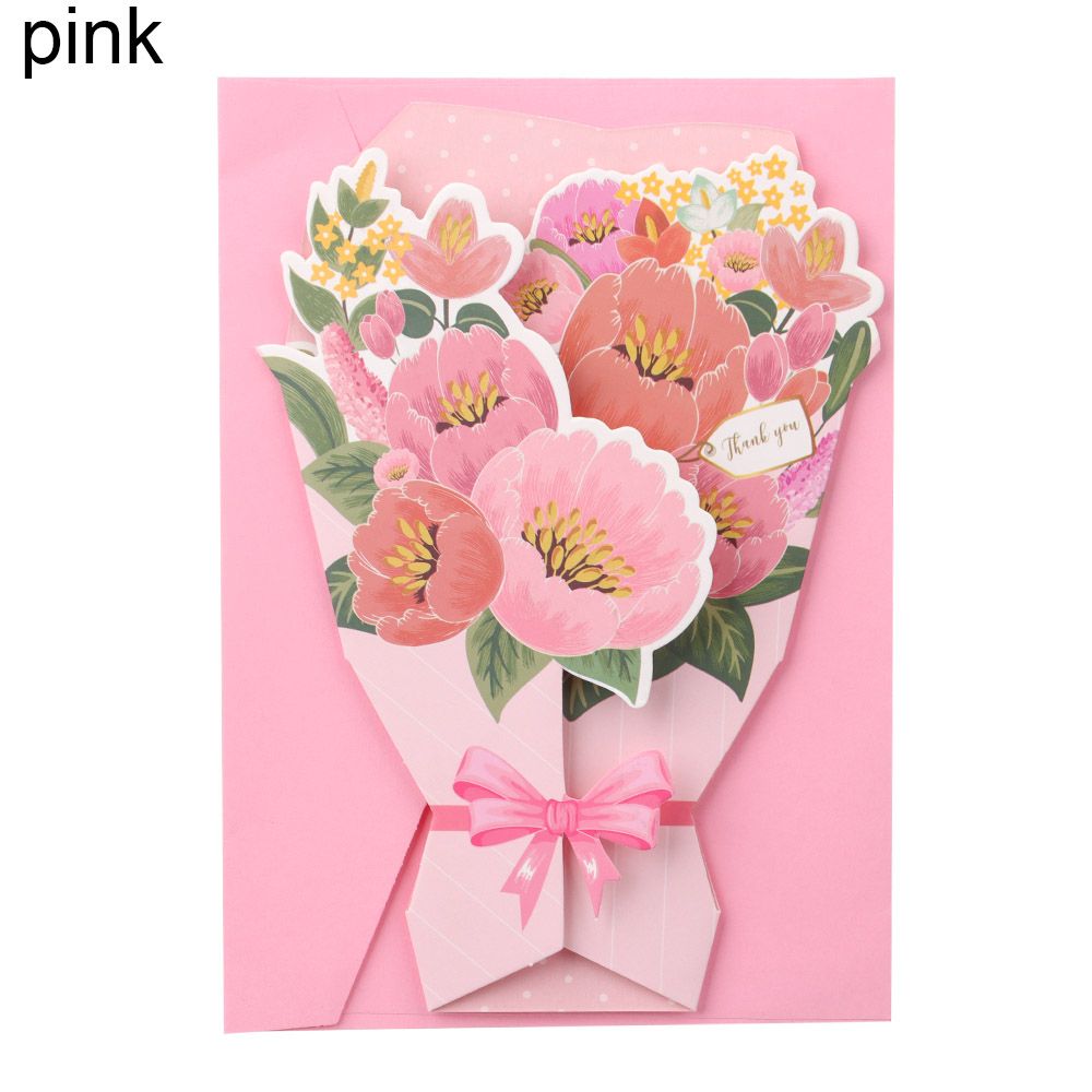 Supplies Blessing Words Card Wedding Invitation DIY Flower Series Card Birthday Greeting Card 3D Foldable Card: pink
