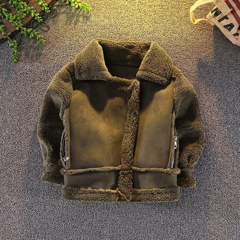 Children Boys Girls Winter Windproof Zipper Long Sleeves Wool Coats Kids Clothing Patchwork Thick Warm Outerwears C20: Army green / 3T