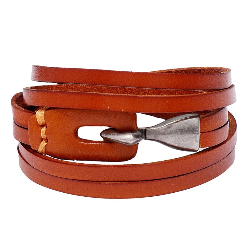 NIUYITID Vintage Multi-Layer Combination Leather Bracelets For Men Tribal Wristbands Male Jewelry: light brown