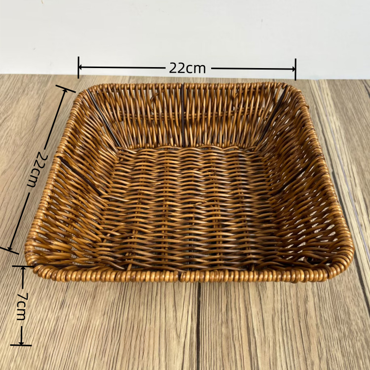 Supermarket Fruit and Vegetable Display Basket Dim Sum Basket Square Storage Basket Woven Fruit Basket Snacks Bread Snack Basket: Brown