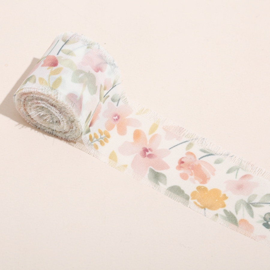 1 Roll 5m*4cm Frayed Edged Satin Handmade Printed flowers Chiffon Silk Ribbon For Wedding Bouquets Birthday Party DIY Decoration: Antique Brass