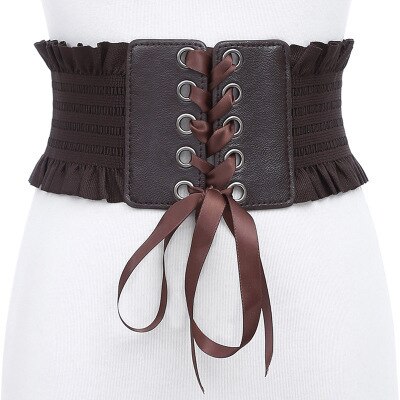 Plus Size Corset Belt For Womens Lace Up PU Leather Luxury Belt Cinch Tie Corset Waist Wide Belt Waistband: Coffee