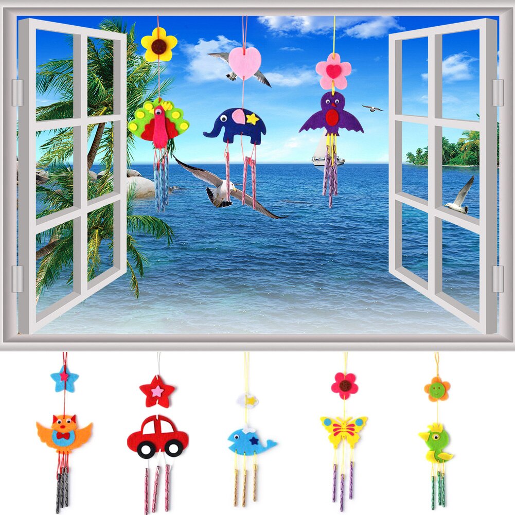 Kids Kind Diy Windgong Eolische Bells Educatief Puzzel Speelgoed Craft Kits Dier Stijl Decoratieve Wind Chime Hanger