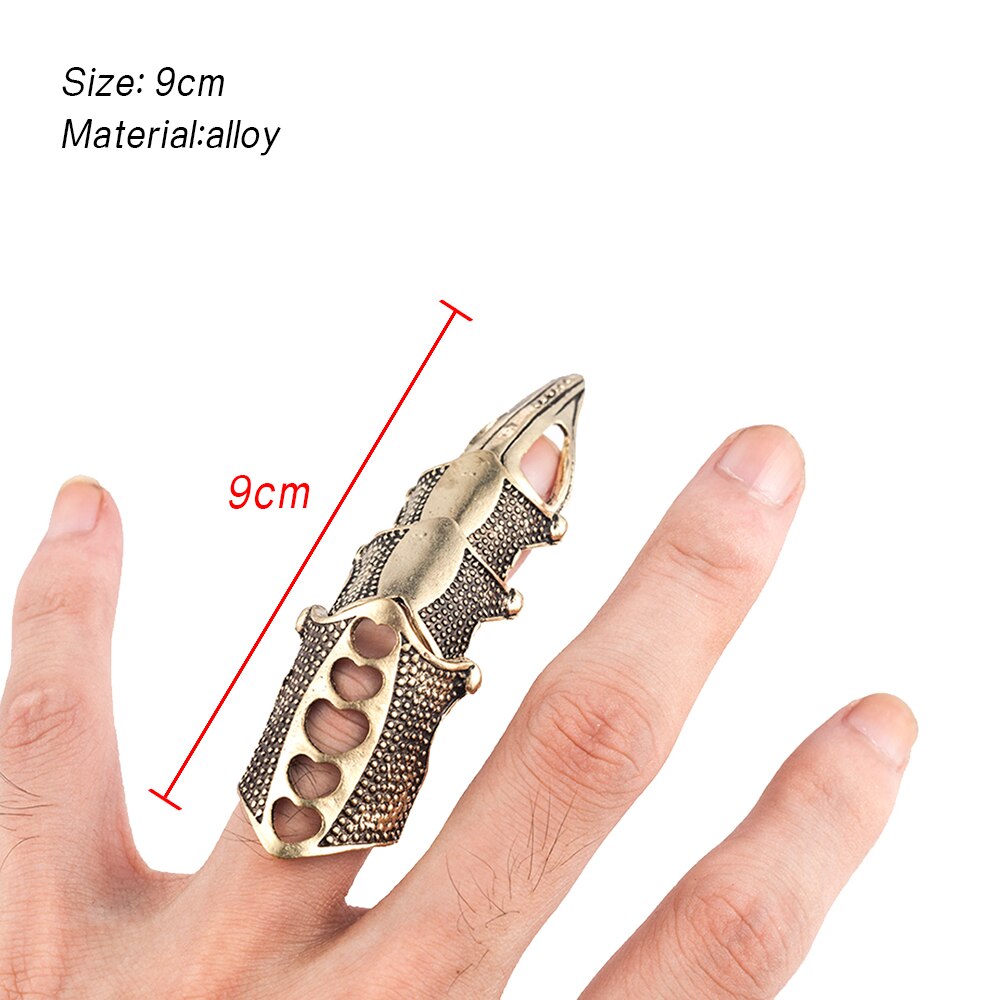 2022 NEW Cool Boys Punk Gothic Rock Scroll Joint Armor Knuckle Metal Full Finger Ring oro cosplay anello fai da te decorazione di Halloween