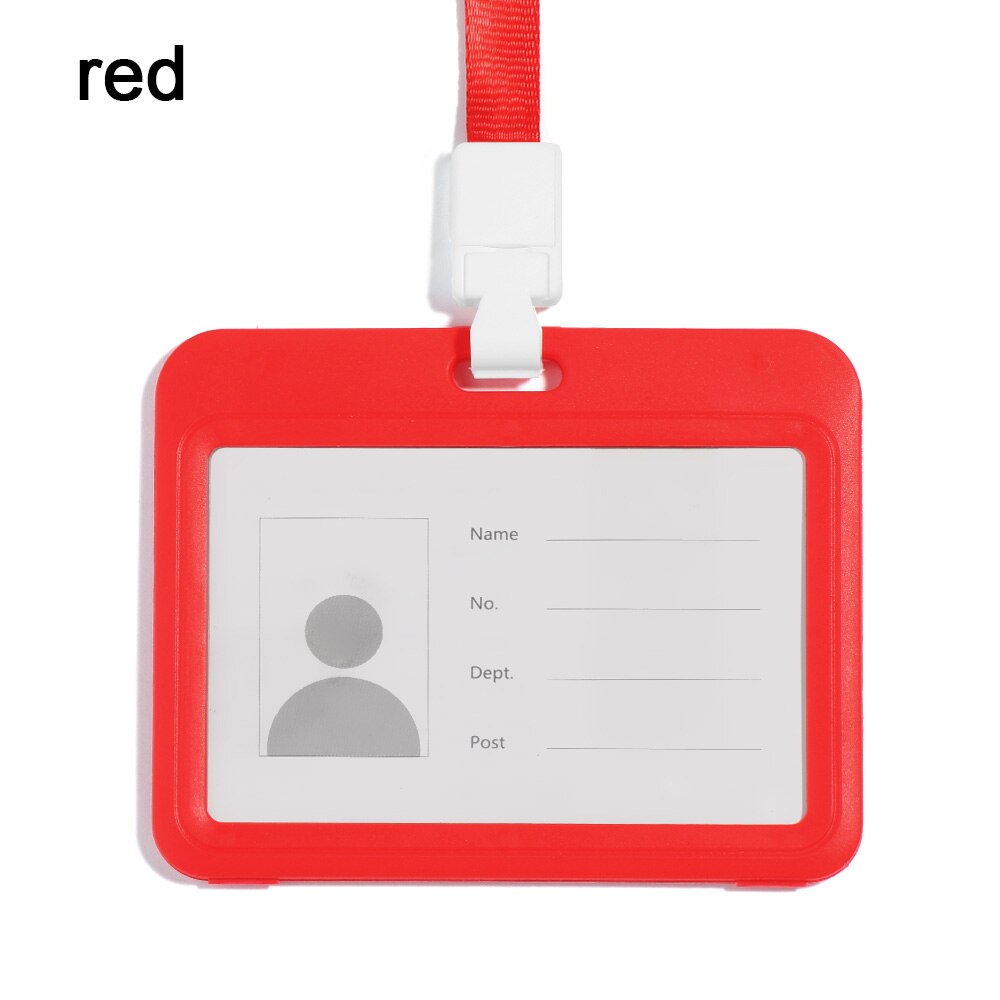 Dubbelzijdig Transparante Kaarthouder Met Lanyard Horizontale Stijl Dwarse Plastic Mouwen Badge Kaarthouder Card Protector: red