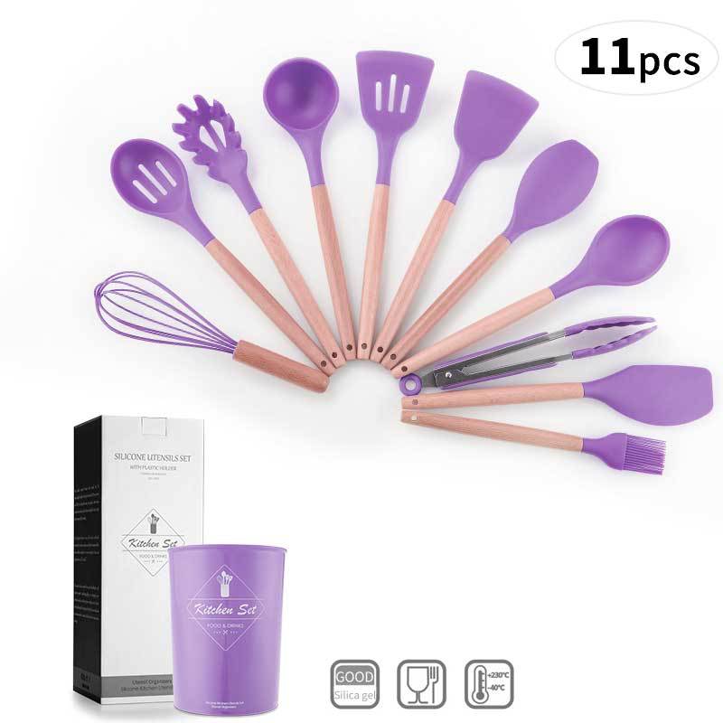 Silicone cuisine ustensiles de cuisine outils ensemble antiadhésif spatule pelle cuisson ustensiles de cuisine ustensiles de cuisine accessoires de cuisine Gadgets: Violet
