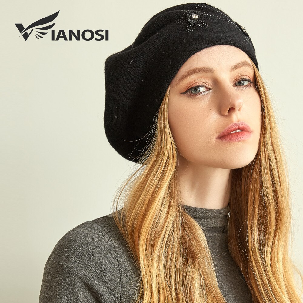 Vianosi vinteruld kvinder baret varm blomst rhinestones strikkede kvindelige hatte hætter