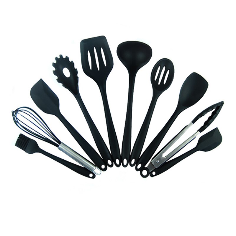 Kitchen Heat Resistant Cookware Silicone Non-stick Kitchenware Egg Beater BBQ Brush Food Tongs Soup Spoon Kitchen Utensils Set