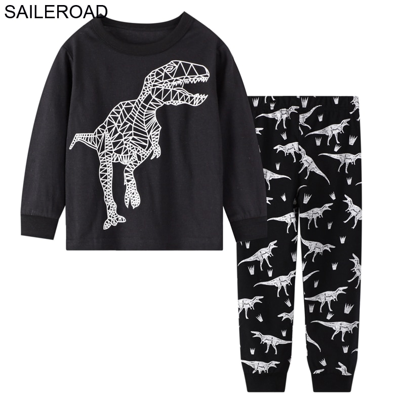 Saileroad Kids Katoenen Pyjama Dinosaurus Print Baby Winter Pyjama Voor Slijtage Slaapkamer Jongen Pijama Set Sleeper Kinderen Pyjama