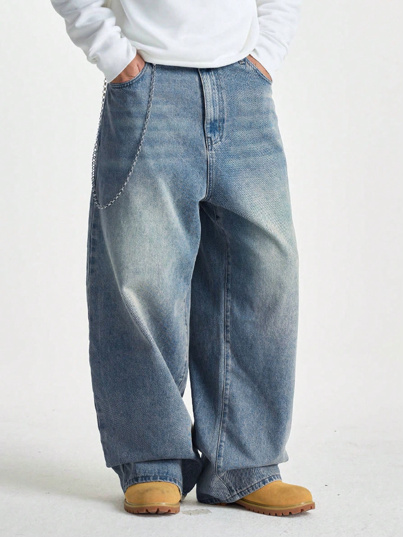 1pc herre vide bukser børstede jeans vide jeans  y2k rocks jeans buggy svarte hiphop-bukser