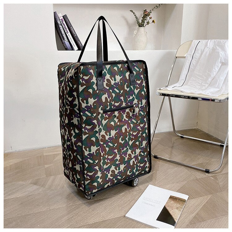 Große Kapazität Universal- Rad Reisetasche Ich bin Ausland Studie Oxford Tuch Klapp Rucksack Flugzeug Gepäck Lagerung Koffer Neue: Tarnung drucken / L