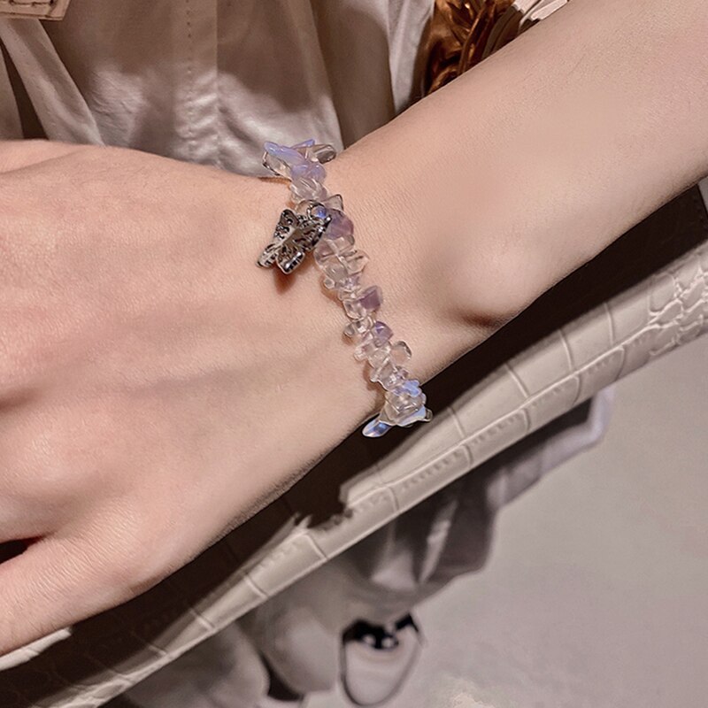 Huanzhi 2020 nova fada doce borboleta pingente irregular cristal transparente elástico corda pulseira para festa feminino jóias