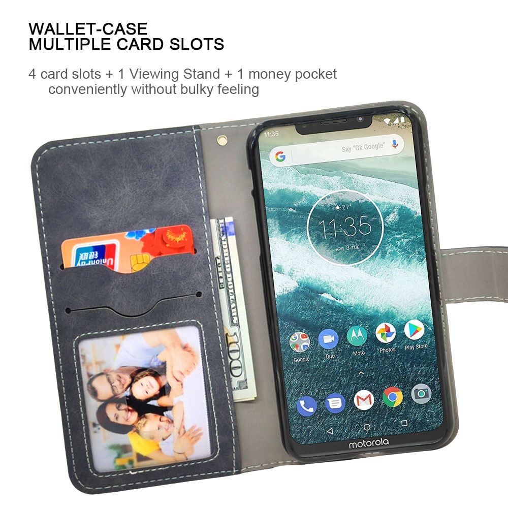 Luxury Vintage Case For Motorola One Power Moto G7 Z3 Play P30 Note Play Case Flip Leather Business Silicone Wallet Cover TPU