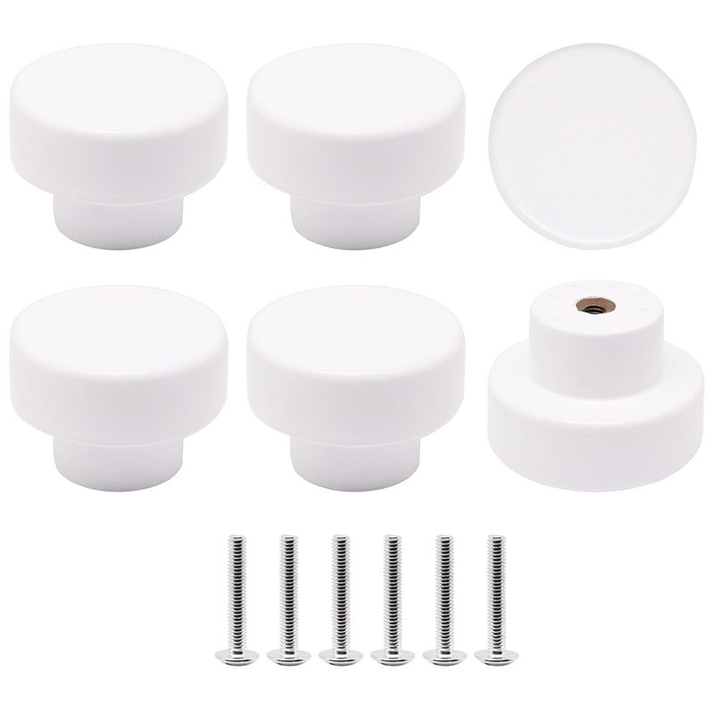 White Kitchen Cabinet Knobs and Pulls, Modern Round Knobs and Drawer Pulls for Cupboard, Dresser, and Closet Door