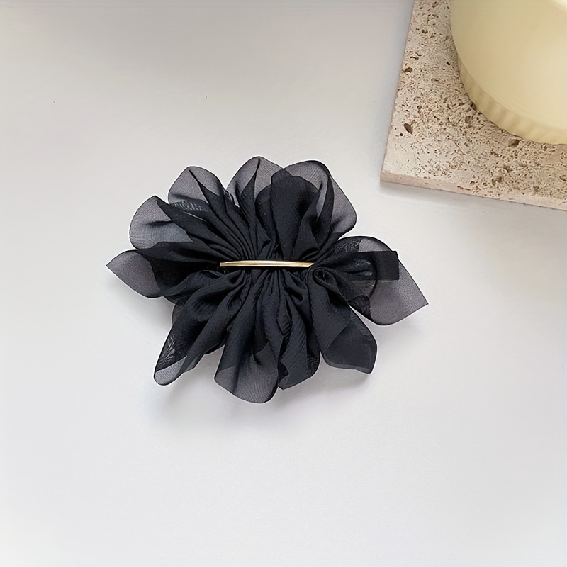 1pc enkle hårspenner i chiffong med blomster til kvinner, oval fjærspenne i legering, ensfarget hårtilbehør.: Svart