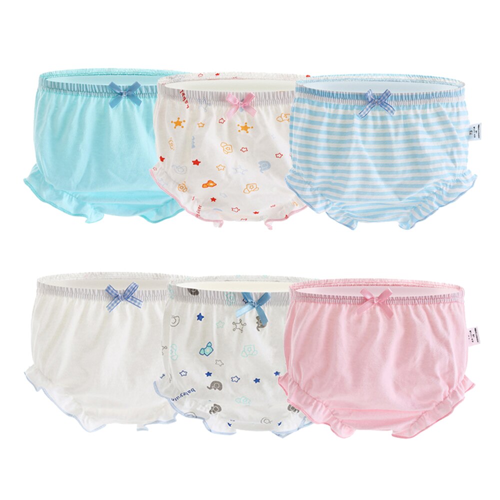 6 Stks/partij Katoen Peuter Meisjes Ondergoed Ruches Boog Slipje Kinderen Onderbroek Zomer Kinderen Slips Baby Gilrs Slipje Leeftijd 1-6: Blue and Pink / 5-6 years old