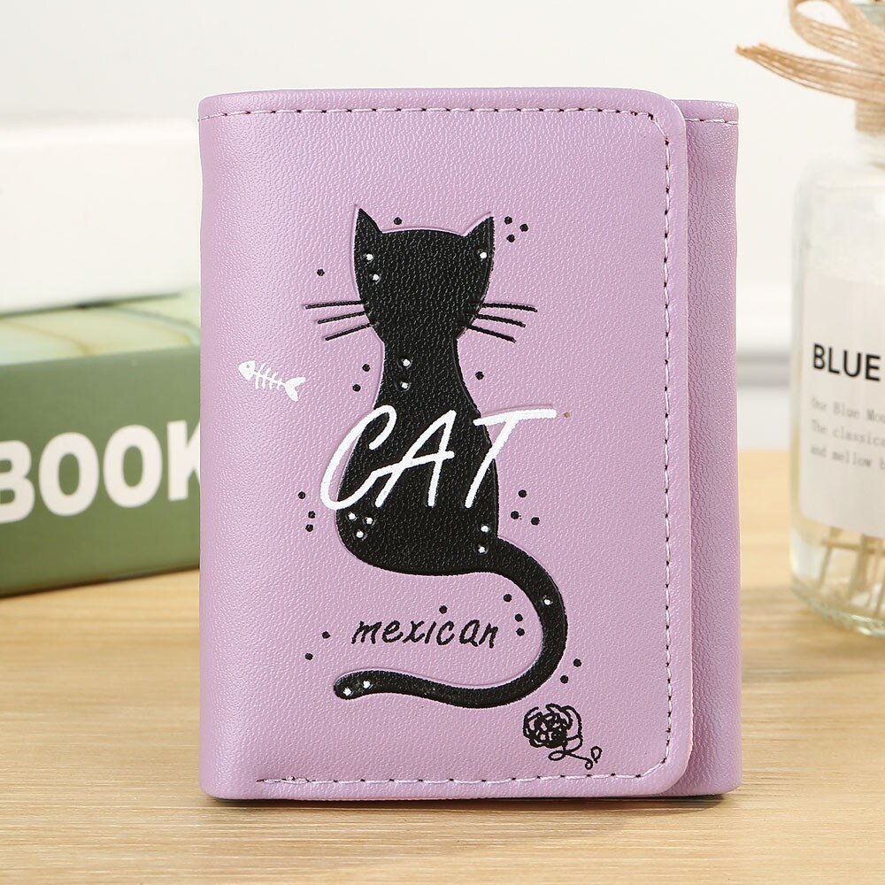 MOLAVE wallet Women's Simple cat print Short Wallet Coin Purse Card Holders Handbag Package leather Wallet 2019DEC26: Purple