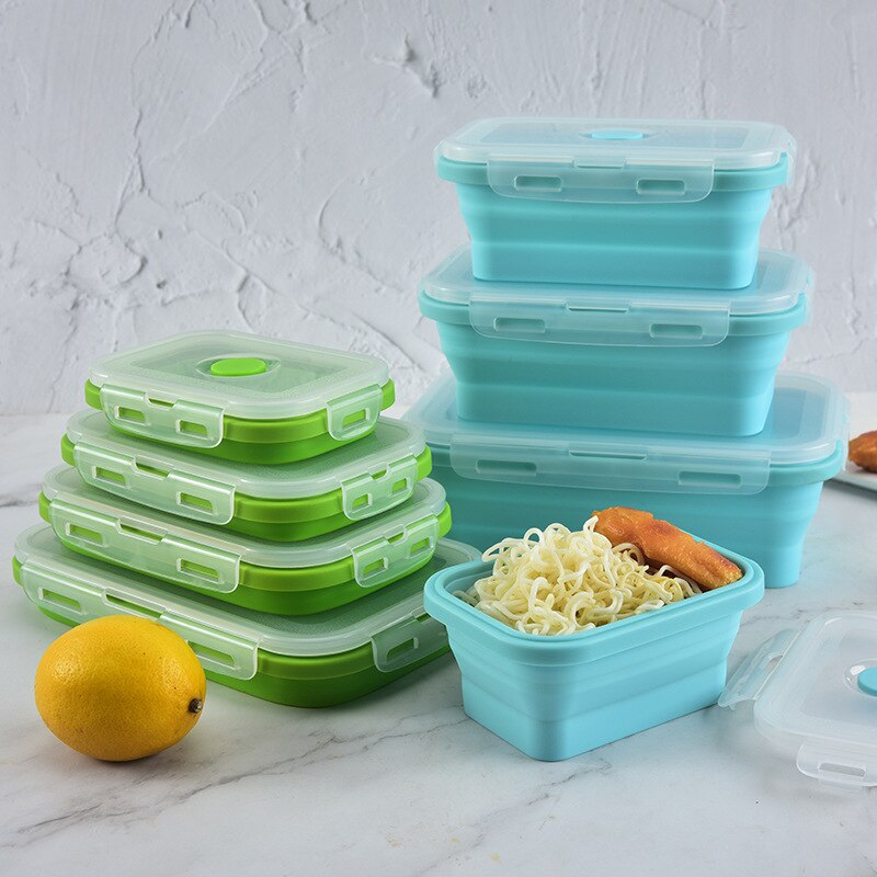 Hotsale Lunch Box Bento Retractable Foldable Fresh-Keeping Bowl Silicone Folding Lunch Boxes Set Container with Lid