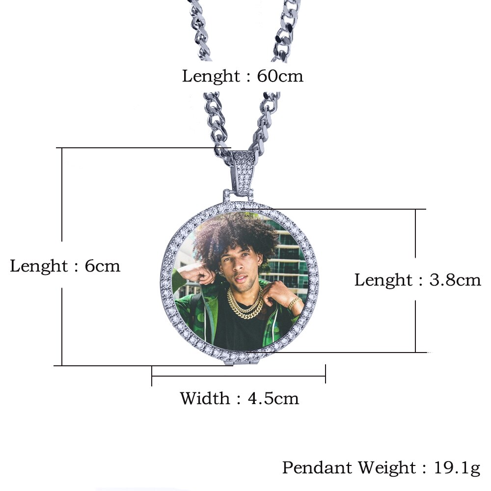 Custom Made Foto Medaglioni Pendente Della Collana 4 millimetri Tennis Catena Color Oro Argento Iced Out Cubic Zircon Degli Uomini Hip hop regalo dei monili