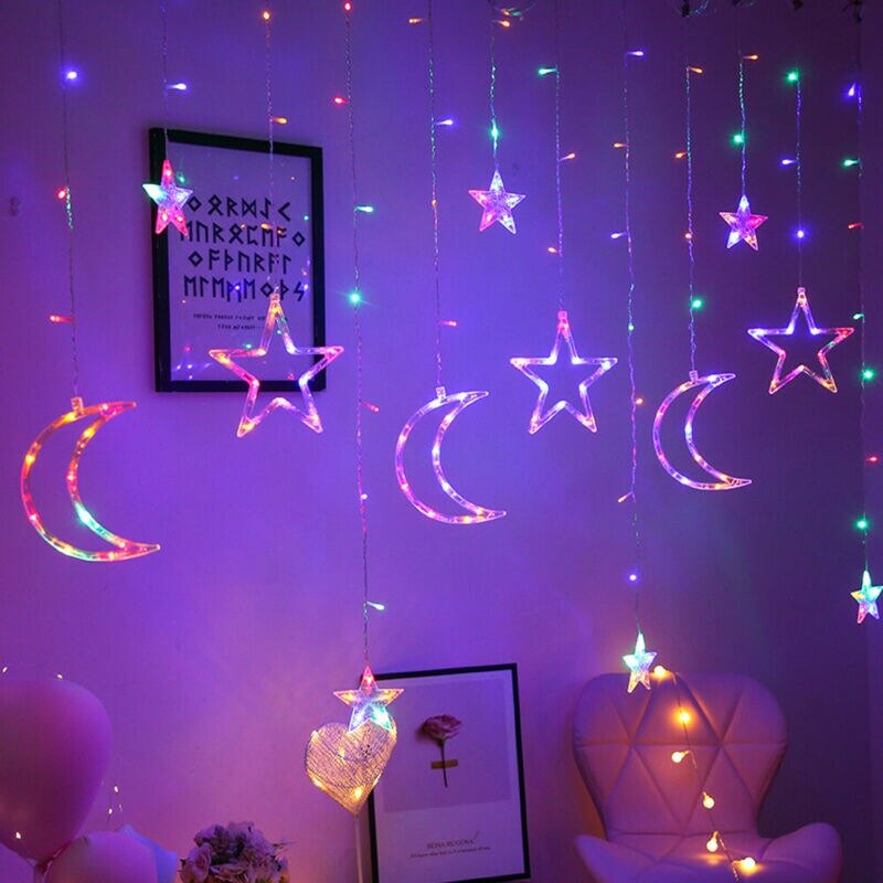 Guirnalda de luces LED con forma de luna y estrella para Navidad, cortina de luces de hadas para el hogar, de año , decoración de vacaciones y bodas, 3,5 M