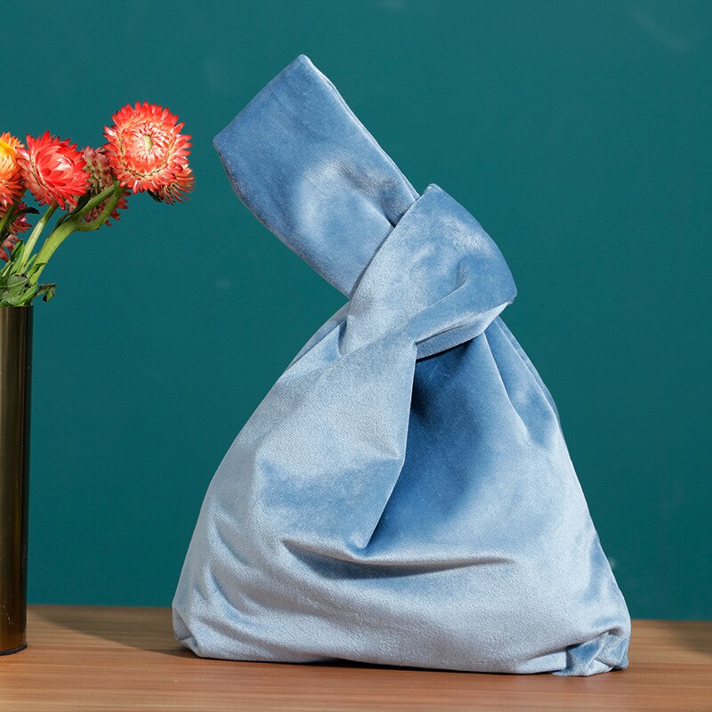 Autunno inverno retrò velluto borse da donna borsa da polso con nodo a barra borsa da trasporto semplice in stile giapponese borsa per telefono: 4
