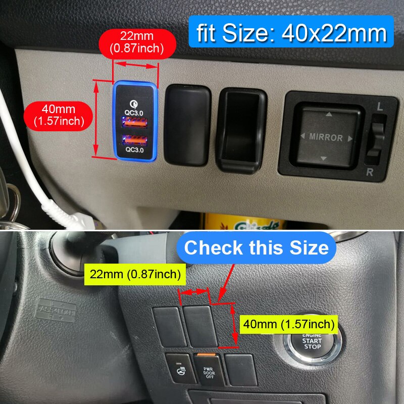 Xcgaoon QC3.0 Quickcharge Autolader Dubbele Usb Telefoon Pda Dvr Adapter Plug &amp; Play Kabel Voor Toyota Hilux Vigo