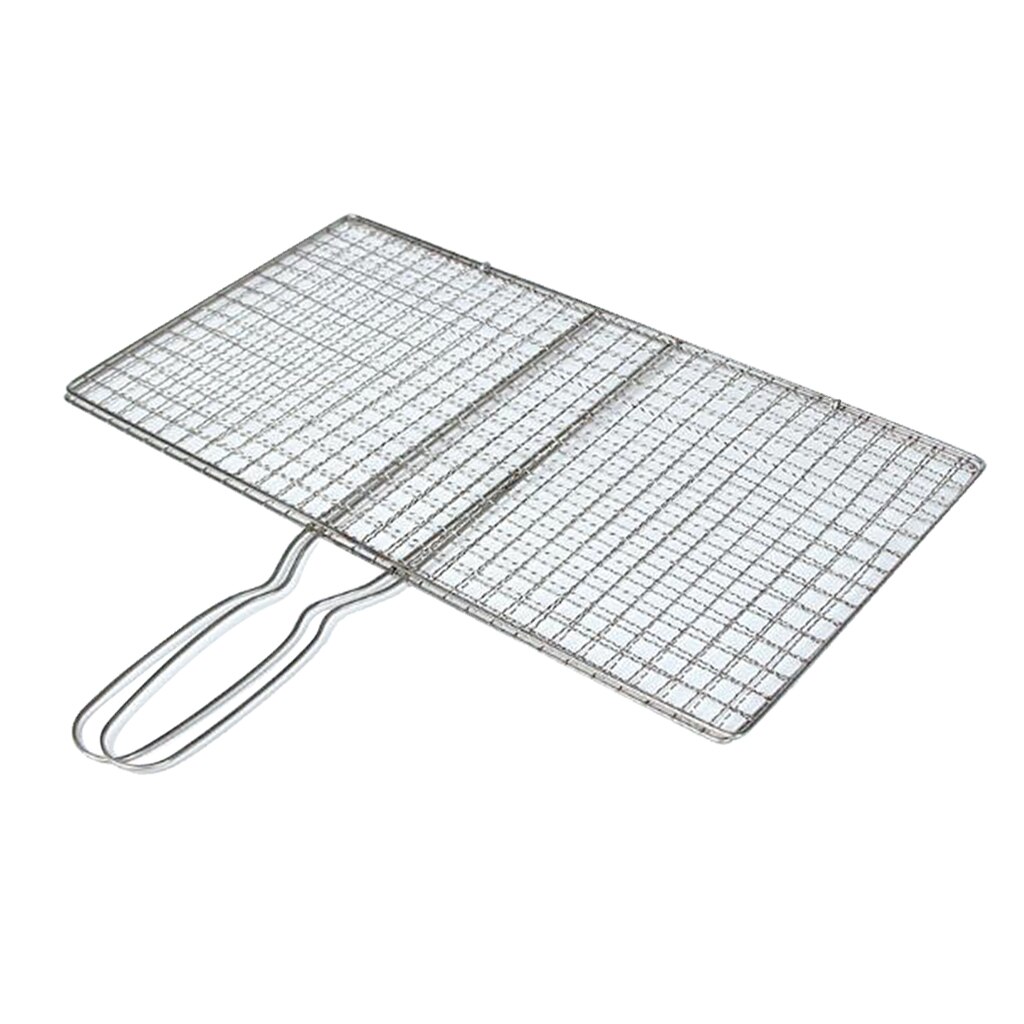 Stainless Steel Rectangular Grilling Basket | Long Wooden Handle | Vegetables Meat Fish |