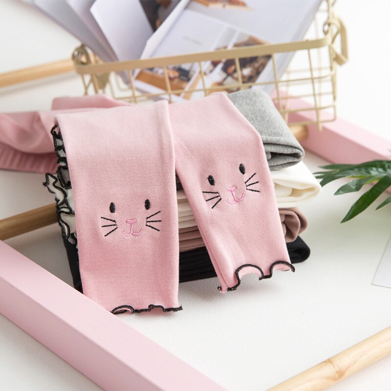 Stile della corea di Autunno della Molla Dei Bambini Delle Ghette del Cotone Della Stampa del Gatto Delle Ragazze Pantaloni Lunghi Abbigliamento Bambini