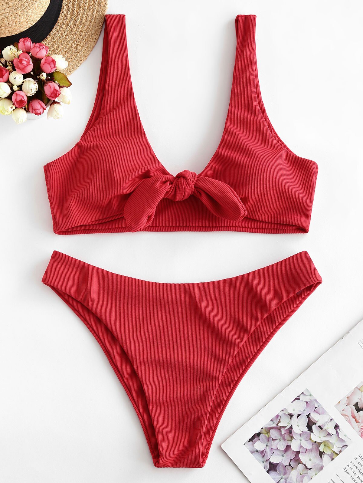 ZAFUL-Bikini con relleno frontal para mujer, traje de baño con cuello redondo sin aros, bañador deportivo acolchado extraíble