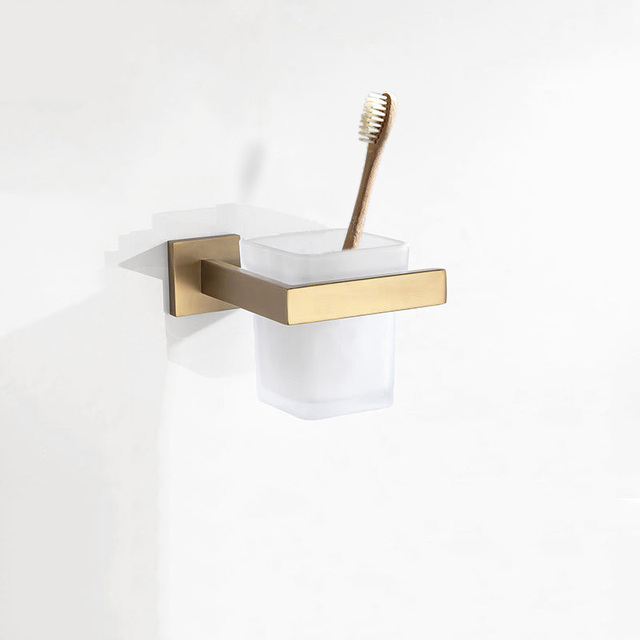 Brushed Gold Bathroom Hardware Set Towel Rack Toilet Paper Holder Towel Bar Rail Hook Soap Dish Toilet Brush Bath Accessories: Toothbrush Holder