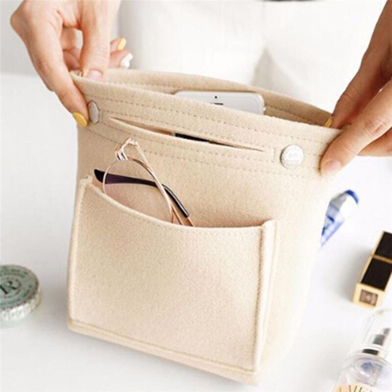 Felt Cosmetic Bag Travel Accessories Makeup Storage Organizer Purse for Women Portable Handbag Wash Toiletry Pouch: Beige