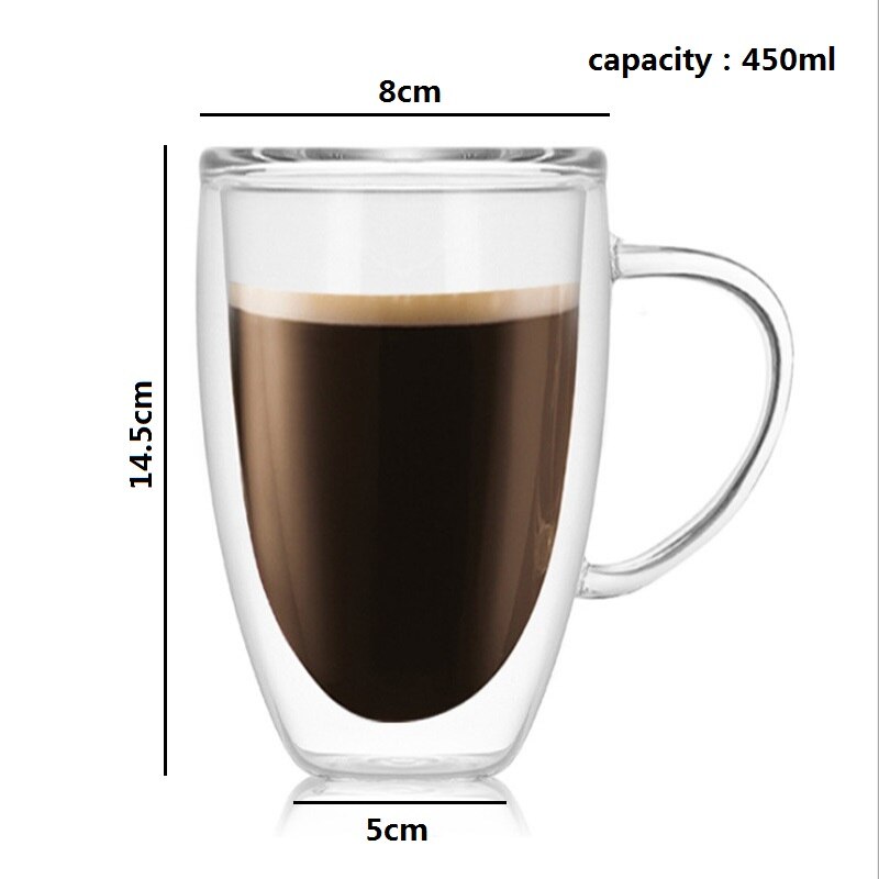 Kubek szklany w kształcie serca z podwójnymi ściankami, odporny na działanie wody, kubek robić herbaty kungfu, kubek robić mleka i soku z cytryny, kubek robić picia, kubek robić kawy dla miłośników: N 450ml