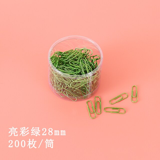 Bright Color Paper Clip Office Supplies Cute Clip Paper Clips Papeleria Office Accessories Paperclips Clips Para Papel: green 28mm 200 pcs