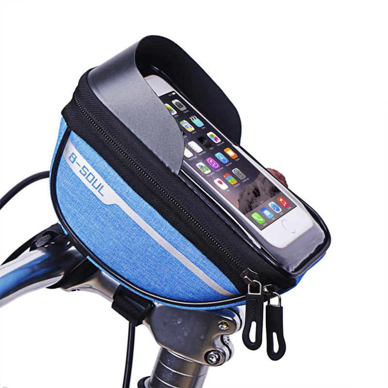 B-soul cykeltasker cykeltaske cykelhoved styr mobiltelefon taske taskeholder skærm telefonmontering tasker cykeltilbehør: Blå