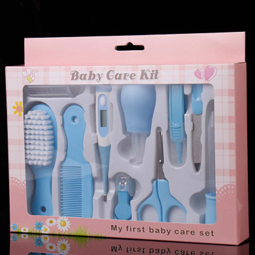 Nail Haar Dagelijkse Verpleegkundige Gereedschap Baby Grooming Care Manicure Set Gezondheidszorg Kit Clipper Tandenborstel Haarborstel Kam Nagelvijl Schaar: 10 Pcs Blue Set