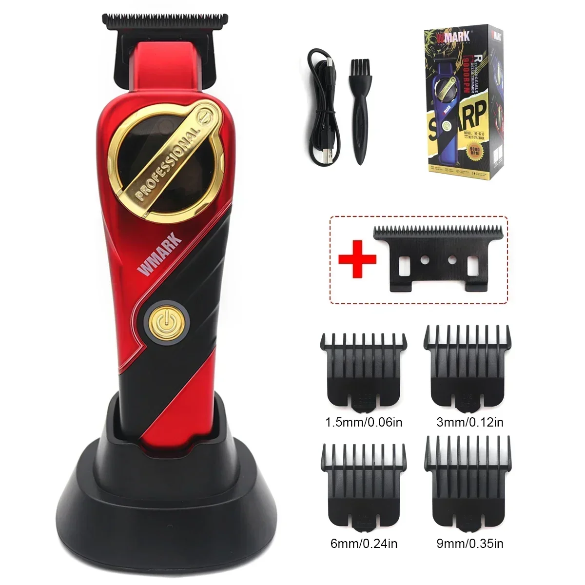 WMARK NG-9213 for Men Finishing Machine 9000 RPM Magnetic Motor Zero Gapped DLC T-Blade Hair Trimmer Hair Clipper: Yellow