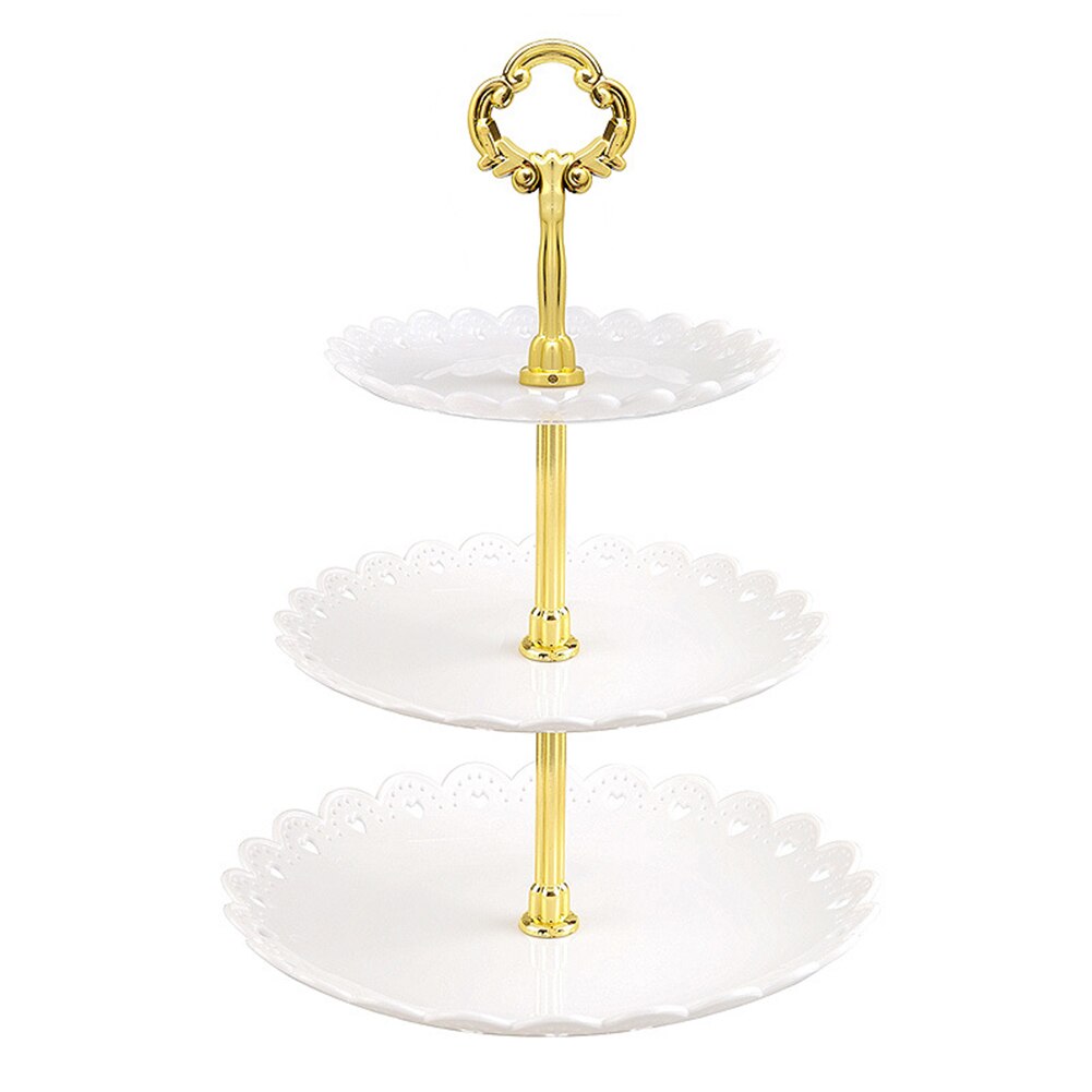 Cupcake europese stijl fruitbord huisdecoratie desserthouder plastic gebak afneembare feest bruidstaartstandaard 3-- laags serveerschaal: Wit