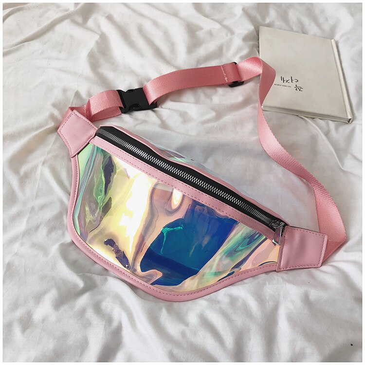 Mode Fanny Pack Belt Bum Bag Clear Transparante Punk Holografische Taille Pack Voor Vrouwen: Roze