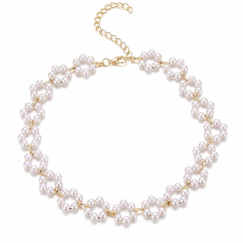 Hvid perle blomst choker halskæder til kvinder hjerte sommerfugl halskæde krystal kort kæde smykker bryllup: A1557