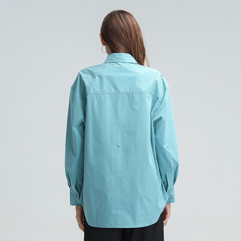 TWOTWINSTYLE Casual Loose Shirt For Women Lapel Long Sleeve Lace Up Patchwork Shirts Female Clothing Autumn