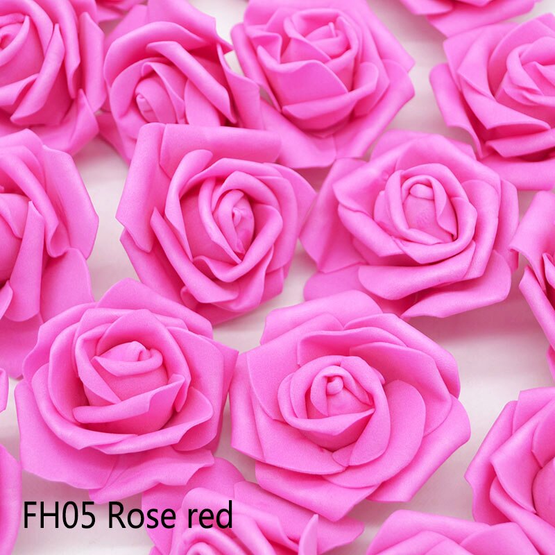 20 stk/parti 6cm blomsterhoved kunstige blomster bryllup dekorationer pe skum roser gør-det-selv blomster scrapbog krans krans boligindretning: Rose rød  fh05