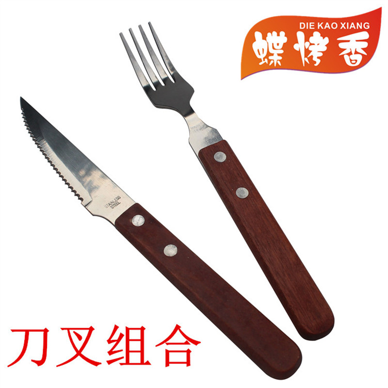Bbq gereedschap Barbecue accessoires houten handvat steak mes en vork twee sets rvs messen en vork
