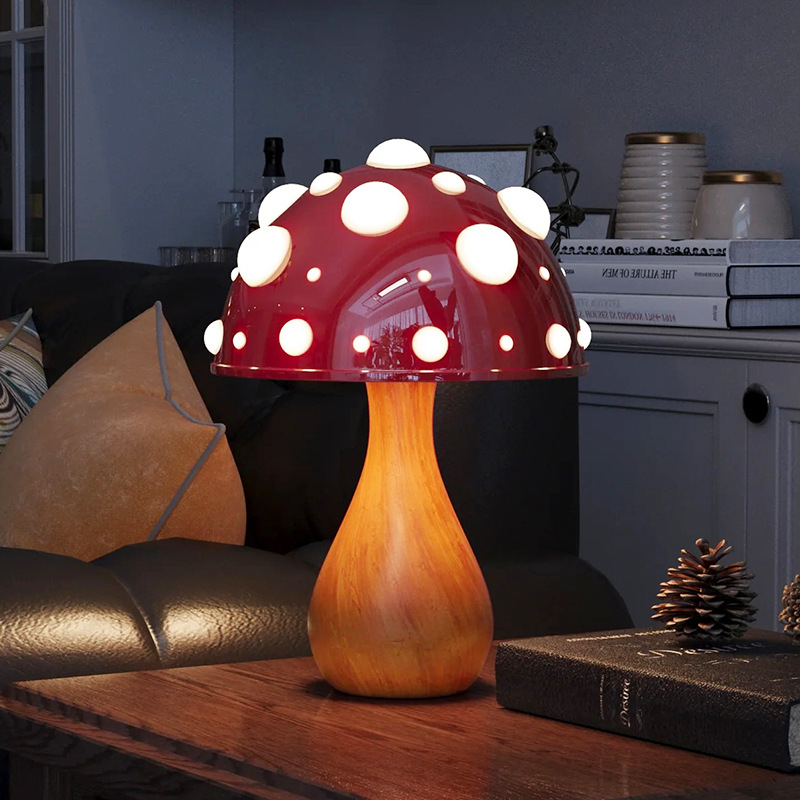 Shiitake mushroom desk lamp, amanita mushroom lamp with tri-color led -g9- bulbs, ac powered or usb-dc powered, biomimetic lighting