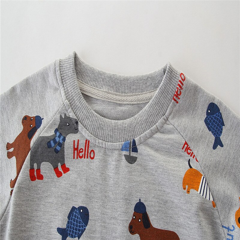 Mètres sautants animaux de bande dessinée sweat à capuche enfants garçons hauts sweat-shirts pull en coton dessin animé automne printemps Blouses bébé garçon vêtements