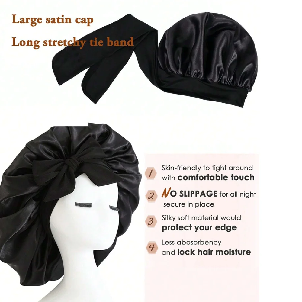 Satin Silk Hair Bonnet | Adjustable Tie Band | Sleep Bonnet for Women Men | Unisex Protective Headwear