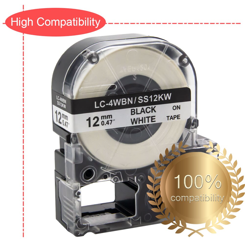 Ecowell 5pcs 12mm SS12KW LC-4WBN Black on White Compatible for Epson LW-300 LW-400 LW-600P LW-700 LC-4WBN9 Printer label maker
